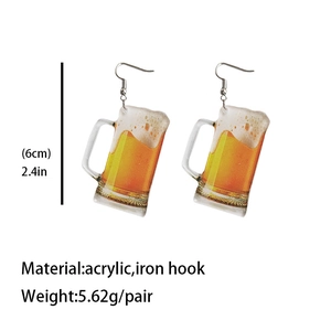 Acrylic beer mug earrings with size measurements, iron hooks, and lightweight design
