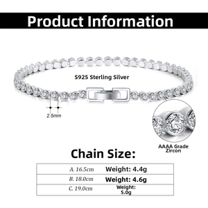 Detalle de pulsera tennis de 2,5mm en plata S925 con circonitas de grado AAAA