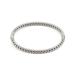 Minimalist silver stainless steel beaded bracelet with secure clasp on white background