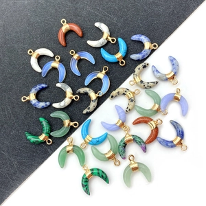 Crescent Moon Pendants Natural Gemstone With Gold Metal Bail For DIY Jewelry Making Necklaces Crafting Accessories