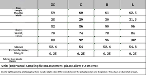 Tableau des tailles détaillé pour gilet en jean femme avec mesures en centimètres