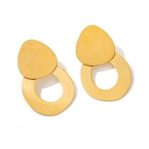 Minimalist gold geometric drop earrings with matte finish on a clean white background