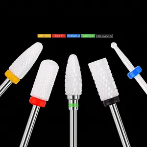 Set of 5 ceramic nail drill bits for cuticle removal and polishing in various grit sizes