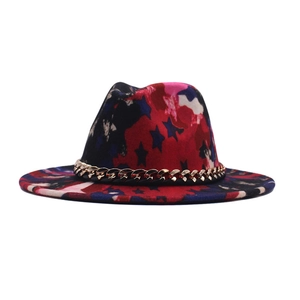 Colorful Graffiti Fedora Hat Wool Blend Wide Brim Gold Chain Fashion Jazz Cap For Unisex Adults Party Streetwear