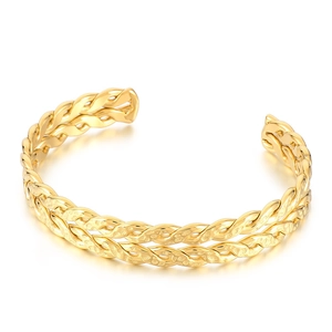 Vintage gold twisted open cuff bracelet with handcrafted hammered metal texture finish