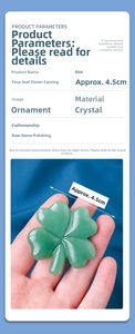 Detailed view of hand-held 4.5cm green aventurine crystal four-leaf clover carving