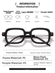 Detailed dimensions of retro black square reading glasses including 148mm frame width
