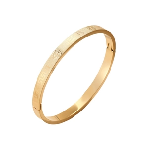 Gold stainless steel JESUS bangle with grid buckle and religious engraving