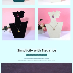 Close-up of elegant silhouette jewelry stand with velvet and leather texture details