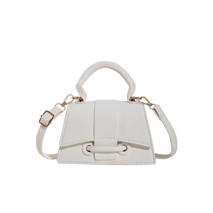 White lychee pattern leather trapezoid handbag with gold hardware and top handle