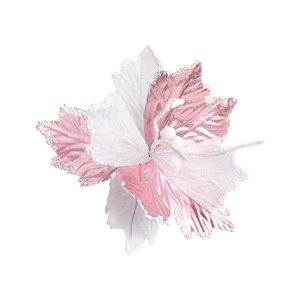Pink and white glitter artificial Christmas flower accessory with pearl beaded petals