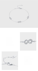 Macro detail of S925 sterling silver infinity bracelet with pavé-set zircon and hallmark tag
