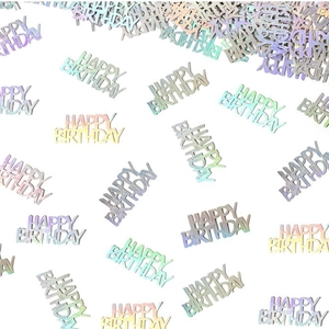 100pcs silver holographic Happy Birthday confetti for festive party table decorations