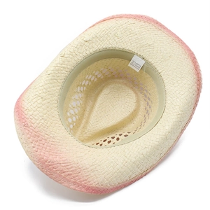 Detail showing the 100% paper material label and interior sweatband of this straw cowboy hat