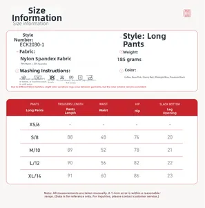 Größentabelle für High-Waist Yoga-Leggings mit Maßen und Materialspezifikationen