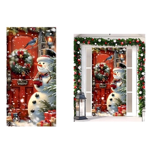Outdoor Christmas snowman garden flag featuring festive wreaths and gift box decorations