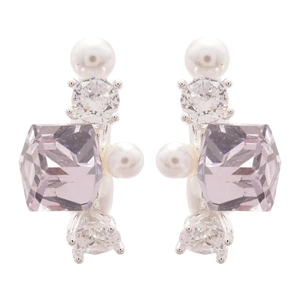 Exquisite silver studs with purple geometric crystals and pearls for women