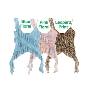 Top a canotta con volant da donna con stampe floreali e leopardate per lo stile estivo