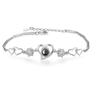 Heart Projection Bracelet Cubic Zirconia Multiple Languages I Love You Jewelry Gift For Women Romantic