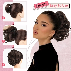 Three-step tutorial showing how to use the claw clip wavy ponytail extension