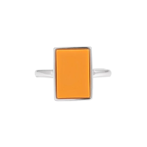 Top view of S925 sterling silver geometric ring with rectangular orange turquoise inlay
