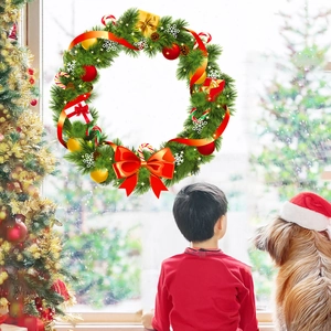 Sticker de fenêtre couronne de Noël avec nœuds rouges et cloches dorées pour la maison