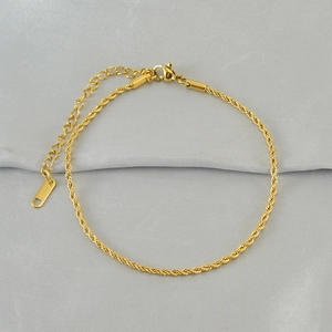 2mm gold-plated stainless steel rope chain anklet with lobster clasp and heart charm
