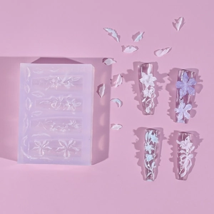Detailed macro view of 3D lily flower silicone mold for DIY embossed nail art design