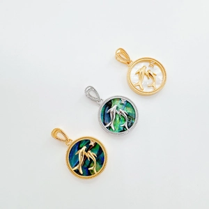 18K gold plated dolphin pendants with natural abalone shell and sparkling zirconia stones