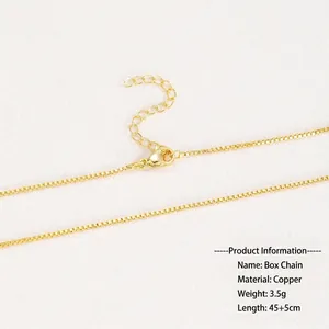 18k gold plated copper box chain necklace with lobster clasp and adjustable link