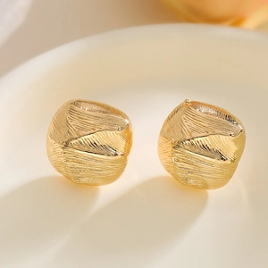 Minimalist geometric gold-plated stud earrings with brushed metal texture for women