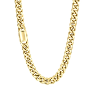 Collier chaîne gourmette cubaine dorée pour homme avec fermoir à boîte poli