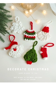 Detailed set of handmade crochet Christmas ornaments including snowflakes and mini socks