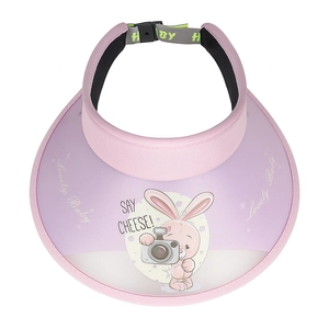 Kids UV protection open top sun hat with cute pink cartoon bunny and wide brim