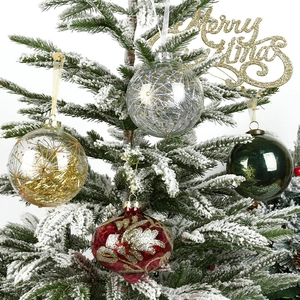 Christmas tree hanging glass ornament set with red and green painted star pattern balls