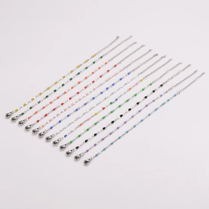 Set of 12 colorful Bohemian enamel lip chain bracelets in polished stainless steel