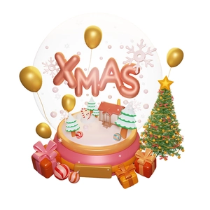 3D festive Xmas decoration set with rose gold balloons and mini Christmas tree scene