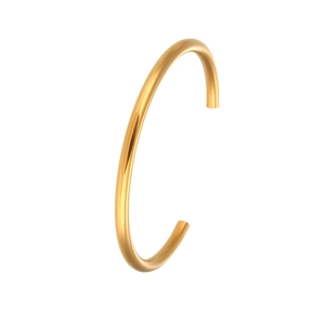 Minimalist 18K gold plated stainless steel open bangle with a smooth polished finish