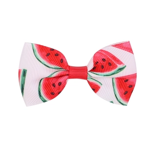 Détail d'une pince à cheveux pour enfants avec nœud en gros-grain motif pastèque
