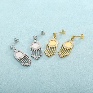 Clous D'oreilles En Acier Inoxydable Avec Montures Lunette Ronde Strass Franges Pour Fabrication De Bijoux DIY