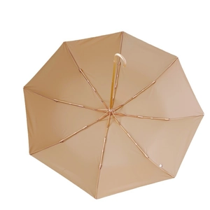 French style khaki long handle sun umbrella with UV protection and eight-rib structure