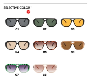 Matrix display of aviator sunglasses in 8 different colors and various lens tints