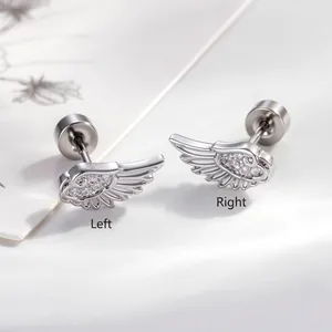 Exquisite angel wing zircon earrings with screw backs for couples in polished silver