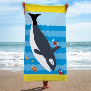 Microfiber beach towel with cartoon orca and sea animals print for outdoor beach use