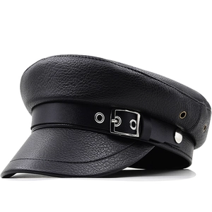 Vintage PU Leather Newsboy Cap Women British Style Military Hat With Metal Buckle Adjustable Breathable Flat Top