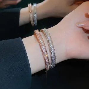 Luxury Zircon Bangle Alloy Bracelet Micro Pavé Round Bead Edge Design For Women Fashion Jewelry Gift