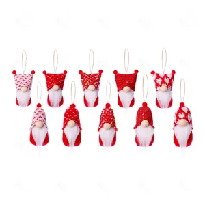 Christmas Gnome Hanging Ornaments Knitted Fabric Faux Fur Faceless Heart Patterns Holiday Tree Home Decor Red And White