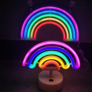 Hanging and standing rainbow LED neon lights with colorful lighting for wall decoration