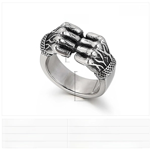 Macro detail of punk fist ring showing 14mm face width and 7mm band in steel finish