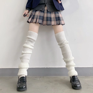 70cm white knitted leg warmers for Lolita and JK style fashion with ribbed texture